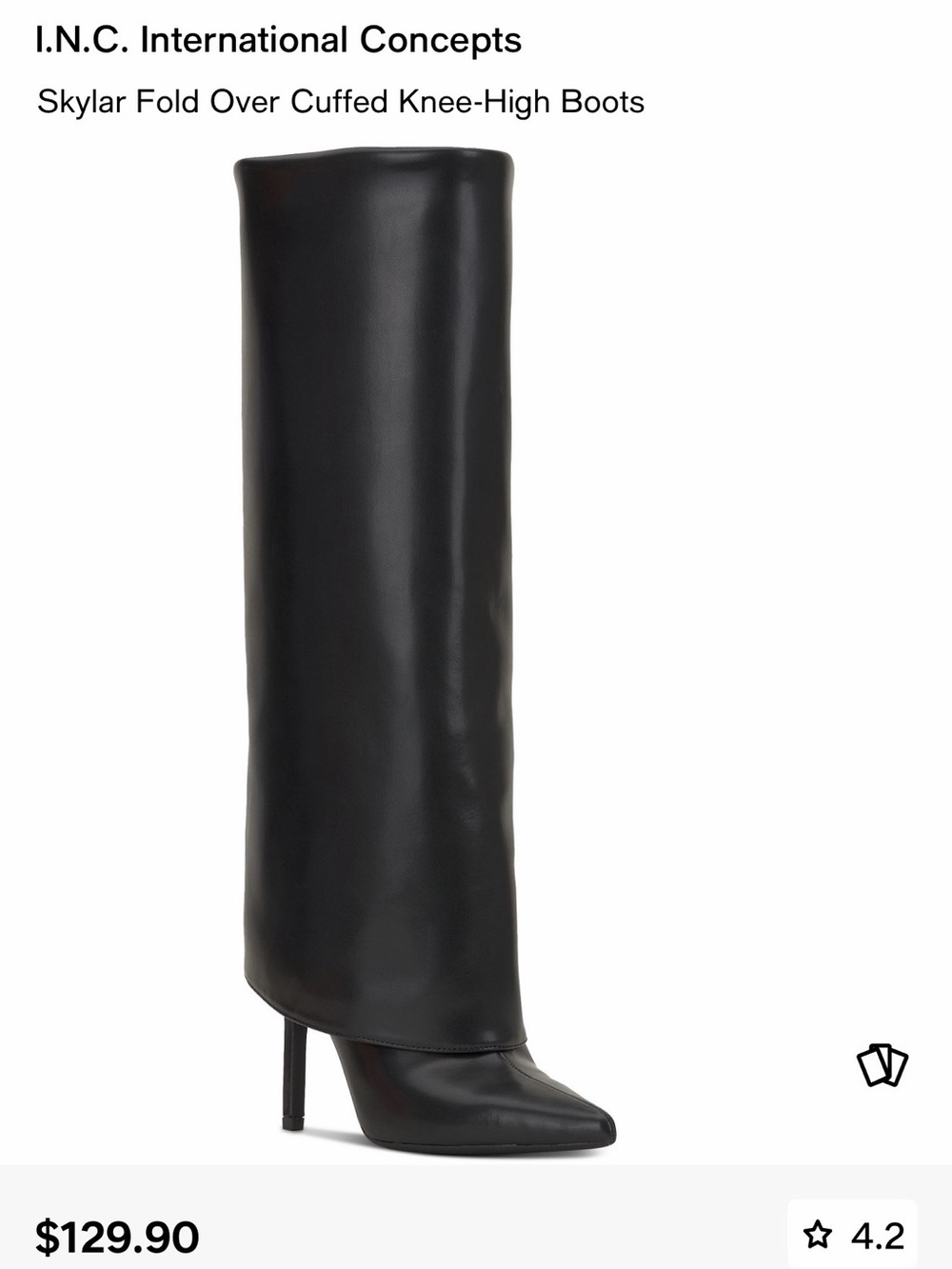 INC International Concepts Black Over-the-Knee Folded Cuff Stiletto Boots